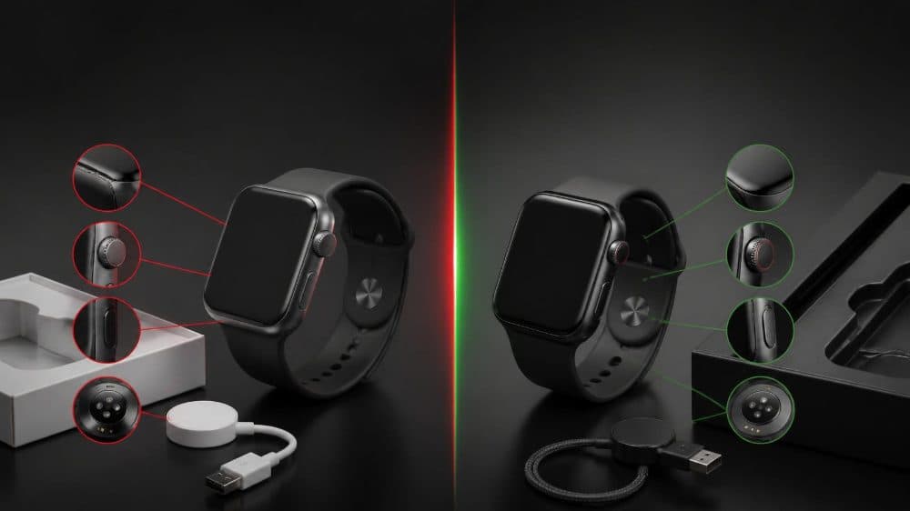 Smartwatch with a curved AMOLED display resting on a dark surface